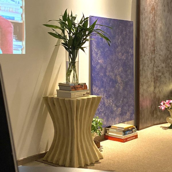 Contemporary Retro Magnesium Oxide Cookie Striped Column End Table 1-Tray For Living Room - Image 5