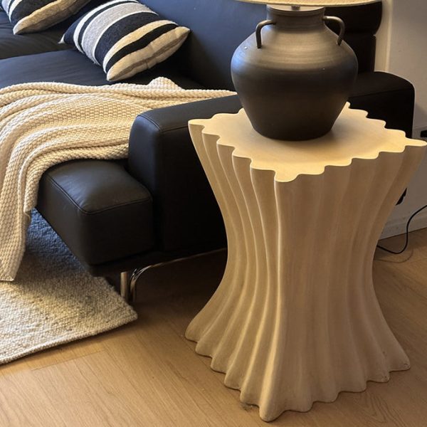 Contemporary Retro Magnesium Oxide Cookie Striped Column End Table 1-Tray For Living Room - Image 7