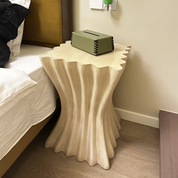 Contemporary Retro Magnesium Oxide Cookie Striped Column End Table 1-Tray For Living Room - Image 8