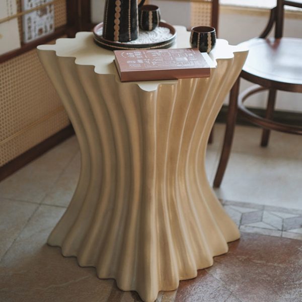 Contemporary Retro Magnesium Oxide Cookie Striped Column End Table 1-Tray For Living Room - Image 11