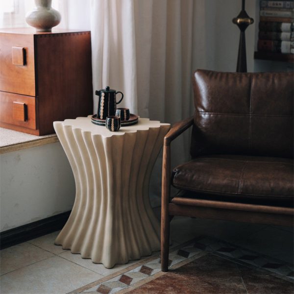 Contemporary Retro Magnesium Oxide Cookie Striped Column End Table 1-Tray For Living Room - Image 17