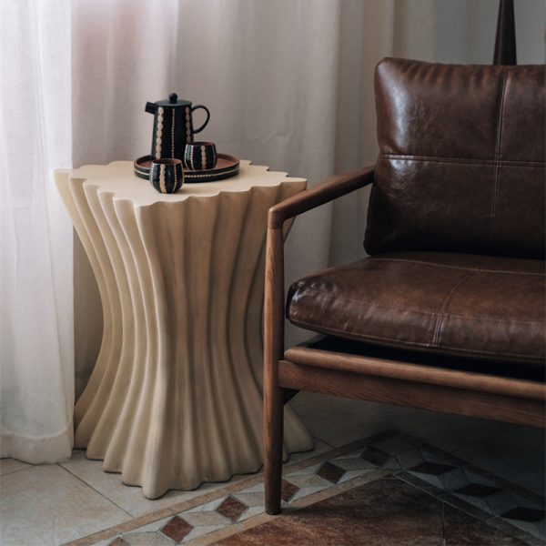 Contemporary Retro Magnesium Oxide Cookie Striped Column End Table 1-Tray For Living Room - Image 3