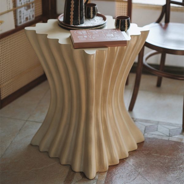 Contemporary Retro Magnesium Oxide Cookie Striped Column End Table 1-Tray For Living Room - Image 2