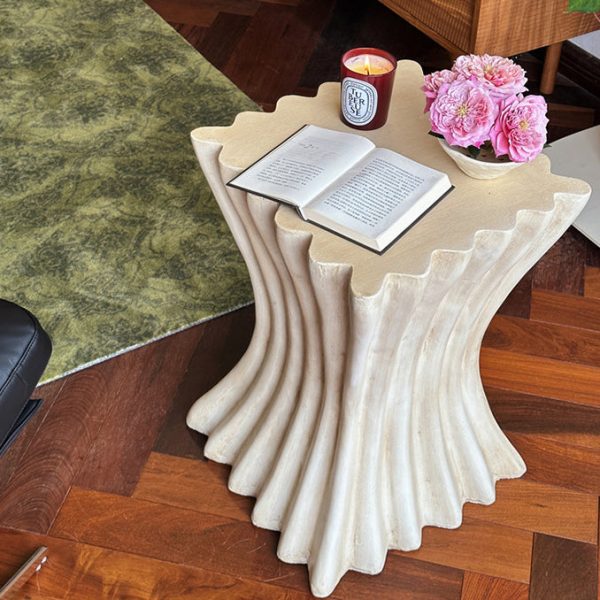 Contemporary Retro Magnesium Oxide Cookie Striped Column End Table 1-Tray For Living Room - Image 10