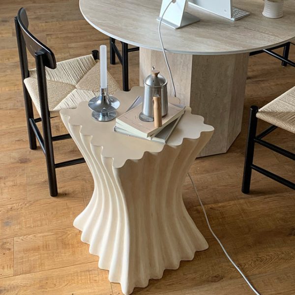 Contemporary Retro Magnesium Oxide Cookie Striped Column End Table 1-Tray For Living Room - Image 13