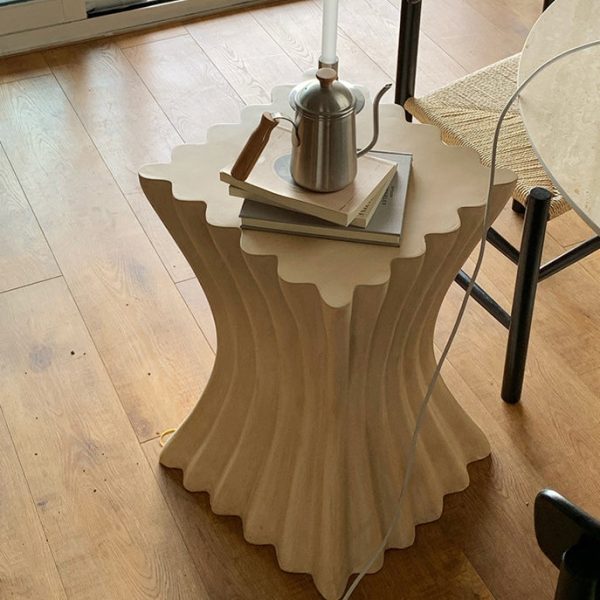 Contemporary Retro Magnesium Oxide Cookie Striped Column End Table 1-Tray For Living Room - Image 12
