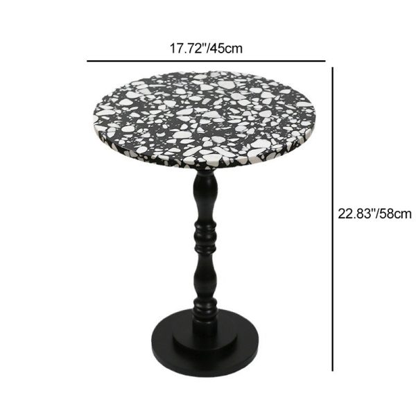 Contemporary Scandinavian Round Roman Column Terrazzo Travertine Wood End Table For Living Room - Image 8