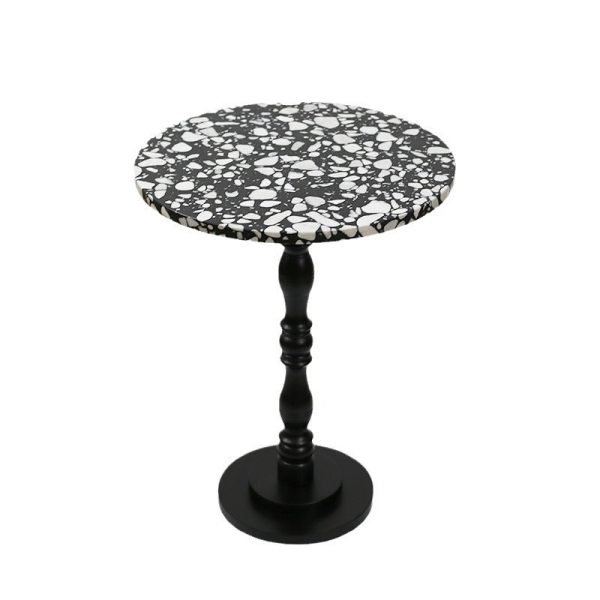 Contemporary Scandinavian Round Roman Column Terrazzo Travertine Wood End Table For Living Room - Image 10