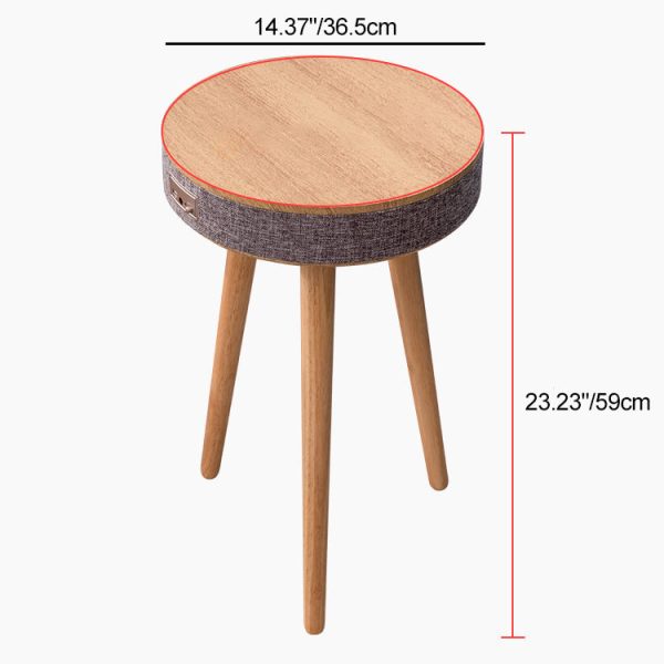 Contemporary Nordic Wood Fabric ABS Round Smart Coffee Table With Bluetooth Speaker And Wireless Charging For Living Room Or Bedside - Image 6