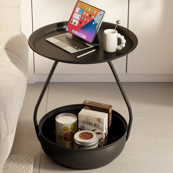 Contemporary Nordic Iron And Carbon Steel Round Side Table With 2-Tier Storage For Living Room And Bedroom - Image 17