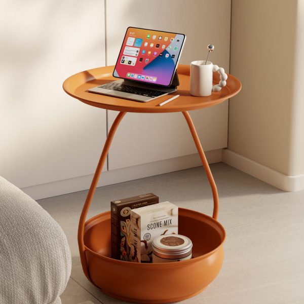 Contemporary Nordic Iron And Carbon Steel Round Side Table With 2-Tier Storage For Living Room And Bedroom - Image 6