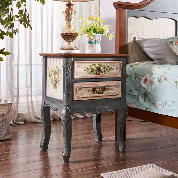 Traditional Vintage Medium Density Fiberboard Wood Nightstand 2 - Drawer For Bedside - Image 2