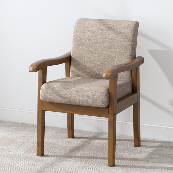 Modern Minimalist Fabric Rubber Wood Rounded Square Accent Chair With Backrest Armrest For Living Room - Image 10