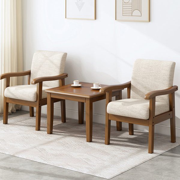 Modern Minimalist Fabric Rubber Wood Rounded Square Accent Chair With Backrest Armrest For Living Room - Image 2