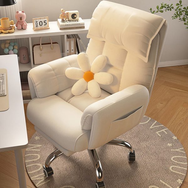 Modern Minimalist Fabric & Stainless Steel Square Seat Desk Chair With Adjustable Backrest & Swivel Base For Home Office - Image 3
