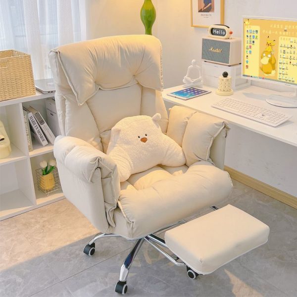 Modern Minimalist Fabric & Stainless Steel Square Seat Desk Chair With Adjustable Backrest & Swivel Base For Home Office - Image 2