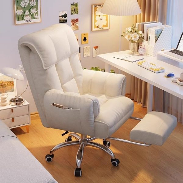 Modern Minimalist Fabric & Stainless Steel Square Seat Desk Chair With Adjustable Backrest & Swivel Base For Home Office - Image 19