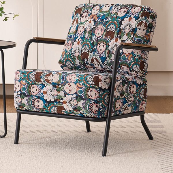 Contemporary Creative Cotton Linen & Carbon Steel Square Accent Chair With Ergonomic Design For Living Room & Bedroom - Image 13