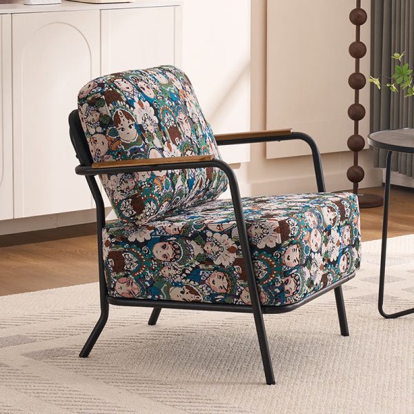 Contemporary Creative Cotton Linen & Carbon Steel Square Accent Chair With Ergonomic Design For Living Room & Bedroom - Image 9