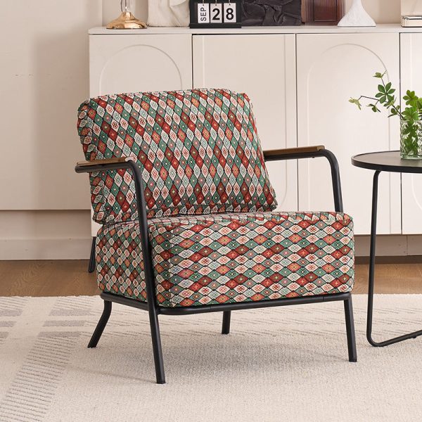 Contemporary Creative Cotton Linen & Carbon Steel Square Accent Chair With Ergonomic Design For Living Room & Bedroom - Image 2