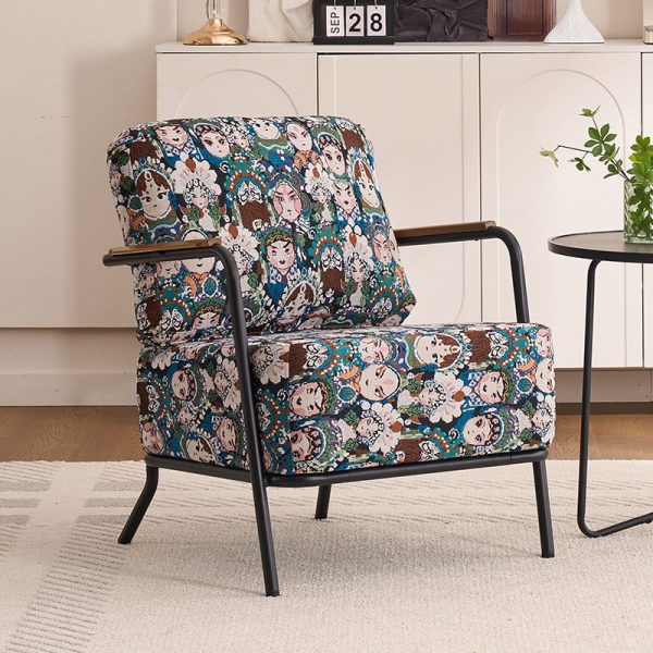 Contemporary Creative Cotton Linen & Carbon Steel Square Accent Chair With Ergonomic Design For Living Room & Bedroom - Image 3