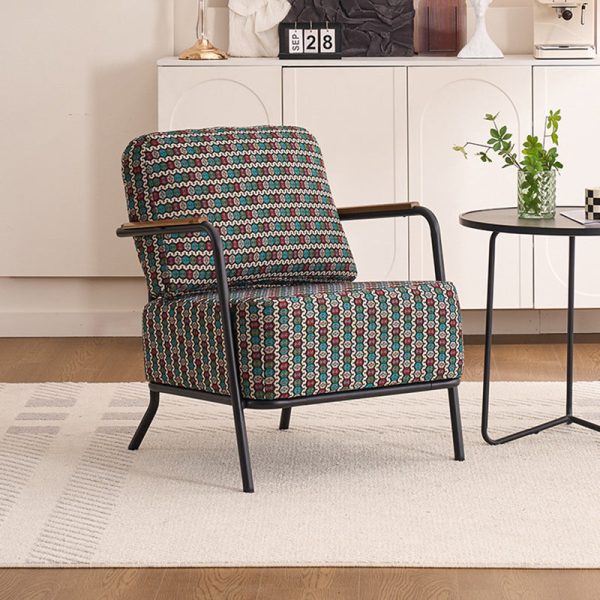 Contemporary Creative Cotton Linen & Carbon Steel Square Accent Chair With Ergonomic Design For Living Room & Bedroom - Image 8