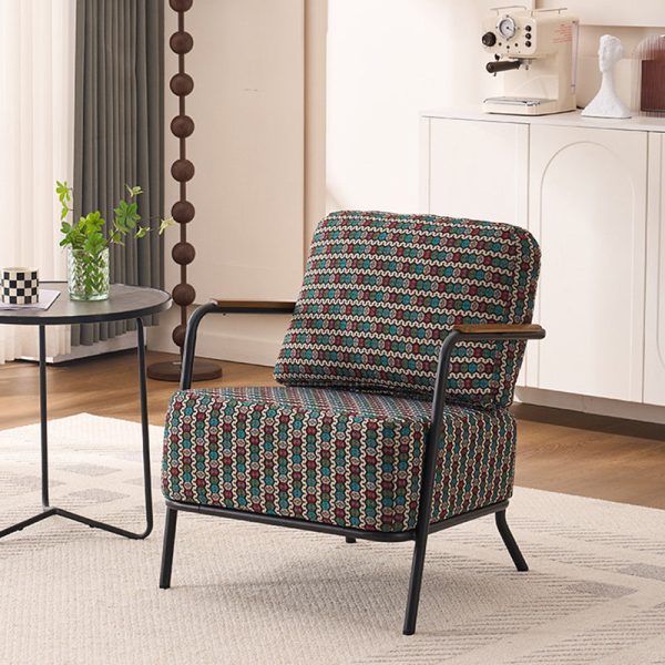 Contemporary Creative Cotton Linen & Carbon Steel Square Accent Chair With Ergonomic Design For Living Room & Bedroom - Image 10