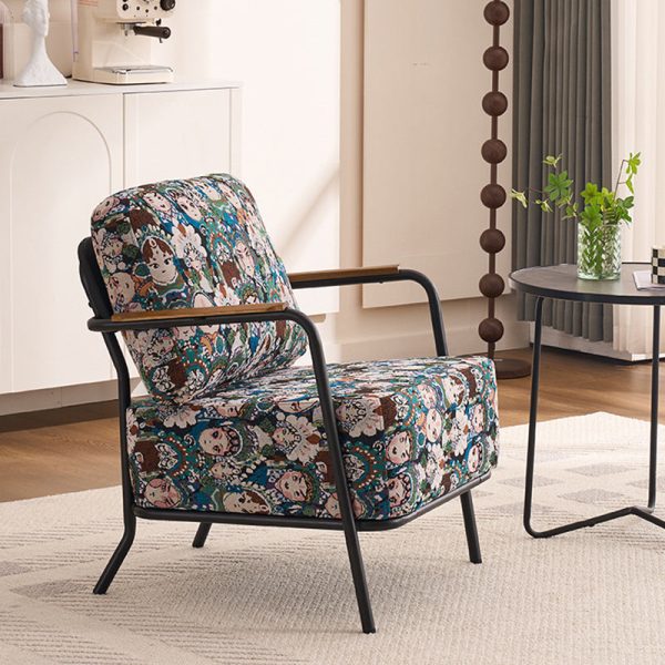 Contemporary Creative Cotton Linen & Carbon Steel Square Accent Chair With Ergonomic Design For Living Room & Bedroom - Image 12