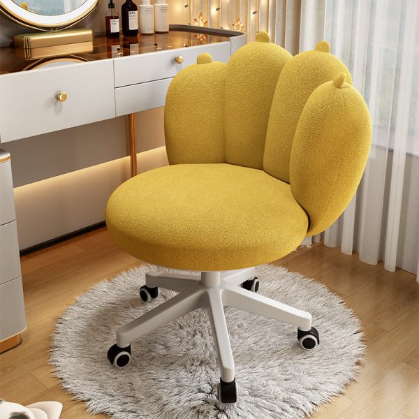 Contemporary Nordic Lambswool & Carbon Steel Cat-Paw Back Round Seat Vanity Stool With Swivel & Adjustable Height For Bedroom & Living Room - Image 5