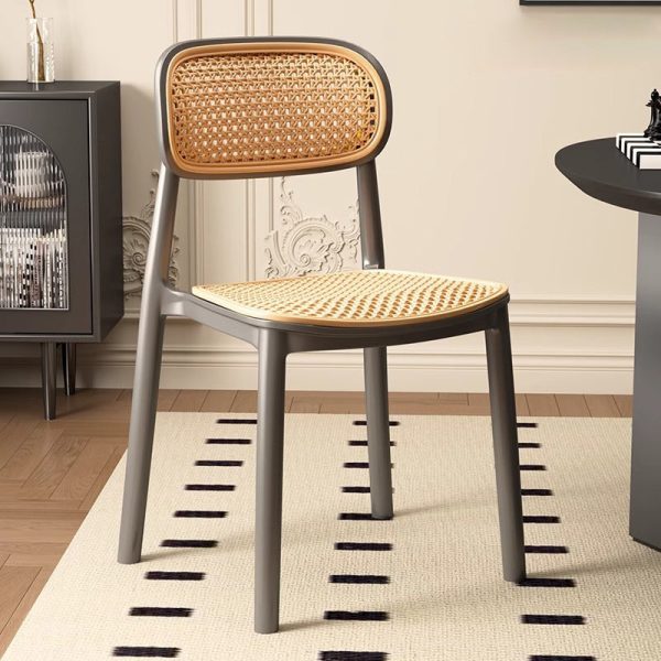 Traditional Vintage Plastic Woven-Style Trapezoid Dining Chair For Dining Room & Living Room - Image 12