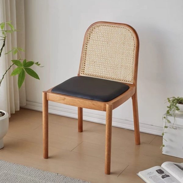 Contemporary Nordic Wood Leather Square Dining Chair For Dining Room And Living Room - Image 9