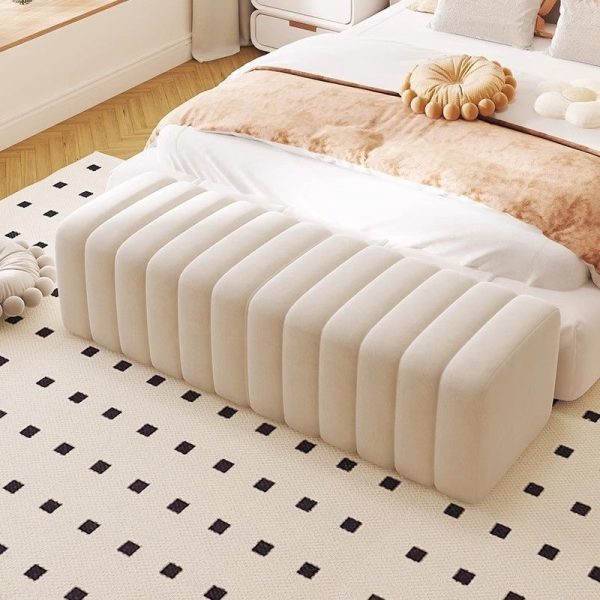 Contemporary Nordic Wood And Velvet Rectangular Bench Chair For Entryway Bedroom Living Room - Image 3