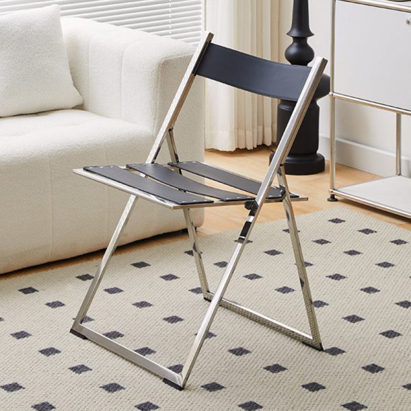 Modern Mid-Century Saddle Leather Stainless Steel Square Dining Chair Foldable Seat For Kitchen & Living Room