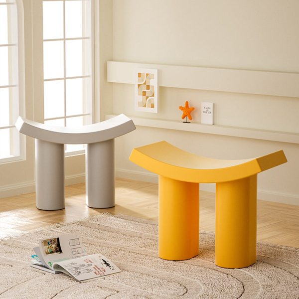 Contemporary Nordic Plastic Curved Cylinder Low Stool For Entryway, Bedroom, Living Room - Image 9