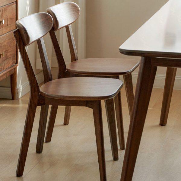 Traditional Vintage Rubber Wood Curved Back Dining Chair With Streamlined Seat For Kitchen & Living Room - Image 3