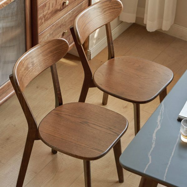 Traditional Vintage Rubber Wood Curved Back Dining Chair With Streamlined Seat For Kitchen & Living Room