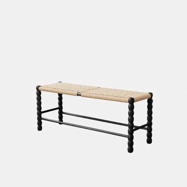 Traditional Vintage Rope Wood Rectangular Low Stool For Bedroom And Living Room - Image 9