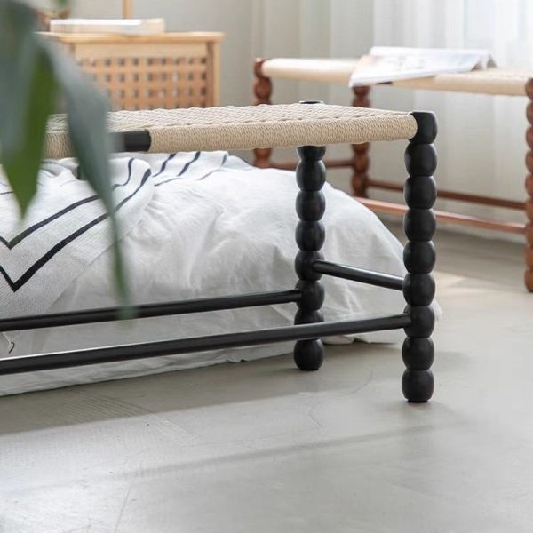 Traditional Vintage Rope Wood Rectangular Low Stool For Bedroom And Living Room - Image 13