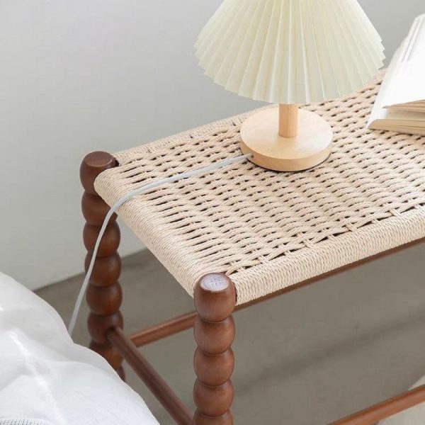 Traditional Vintage Rope Wood Rectangular Low Stool For Bedroom And Living Room - Image 7