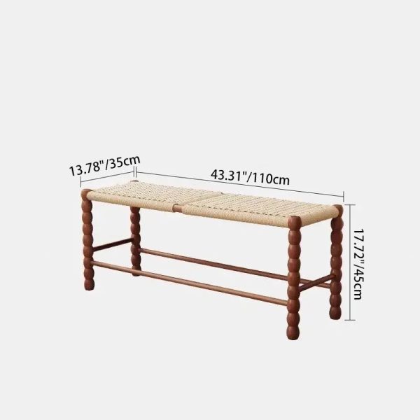 Traditional Vintage Rope Wood Rectangular Low Stool For Bedroom And Living Room - Image 6