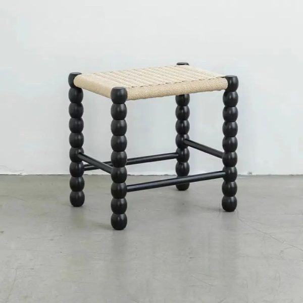 Traditional Vintage Rope Wood Rectangular Low Stool For Bedroom And Living Room - Image 8