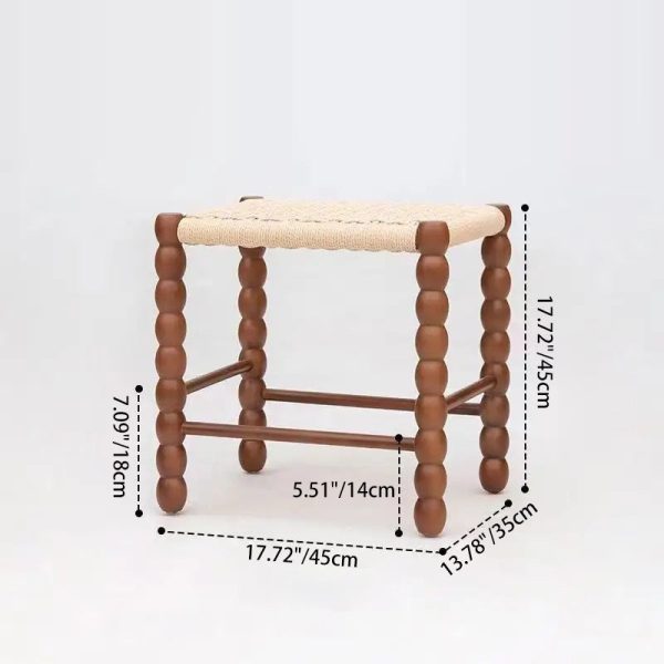 Traditional Vintage Rope Wood Rectangular Low Stool For Bedroom And Living Room - Image 4