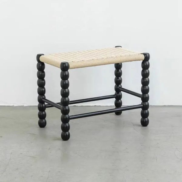 Traditional Vintage Rope Wood Rectangular Low Stool For Bedroom And Living Room - Image 10