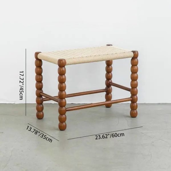 Traditional Vintage Rope Wood Rectangular Low Stool For Bedroom And Living Room - Image 5