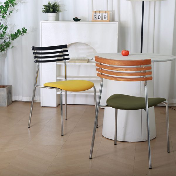 Modern Minimalist Fabric & Iron Curved Dining Chair For Dining Room & Living Room - Image 13