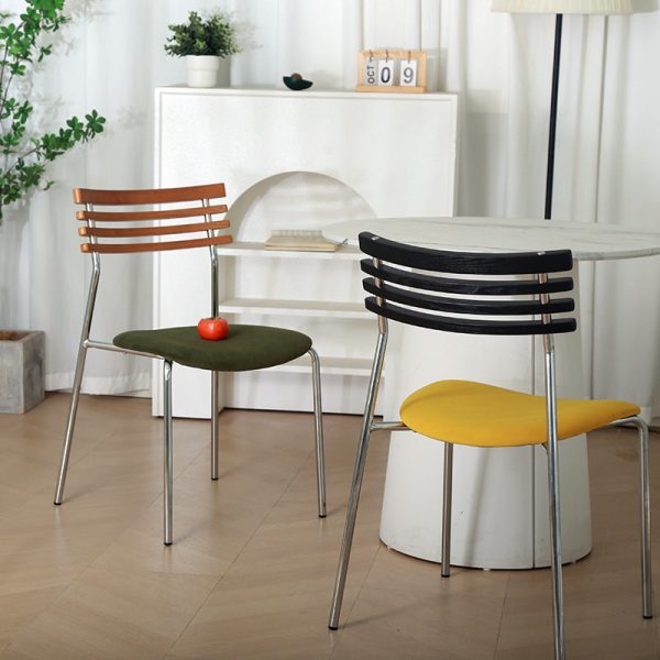 Modern Minimalist Fabric & Iron Curved Dining Chair For Dining Room & Living Room - Image 3