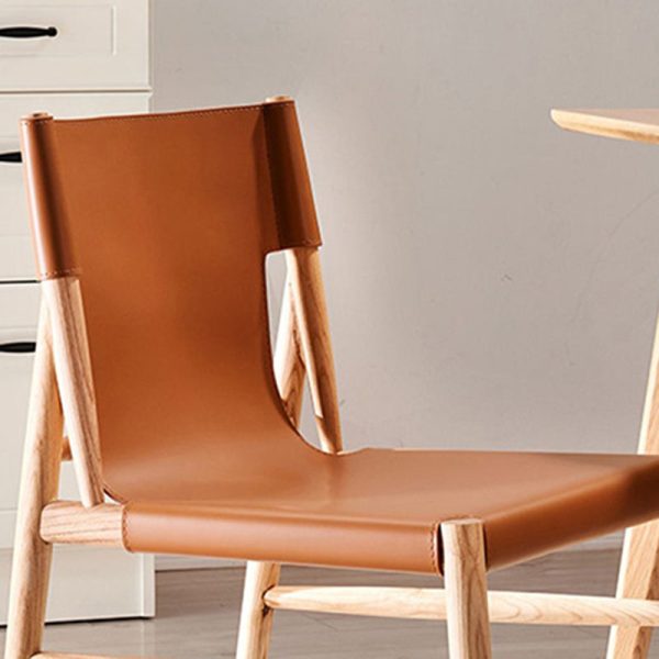 Modern Minimalist Saddle Leather & Wood Curved Square Dining Chair For Dining Room And Living Room - Image 6