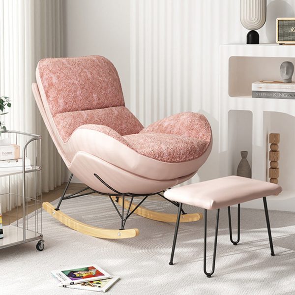 Contemporary Nordic Fabric & Carbon Steel Curved Rocking Chair For Bedroom & Living Room - Image 2