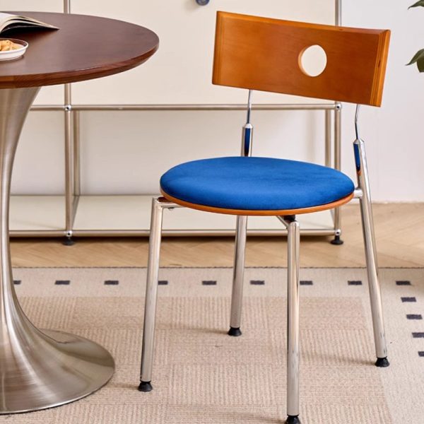Traditional Vintage Velvet Wood & Stainless Steel Curved Round Dining Chair For Bedroom, Living Room And Kitchen - Image 3