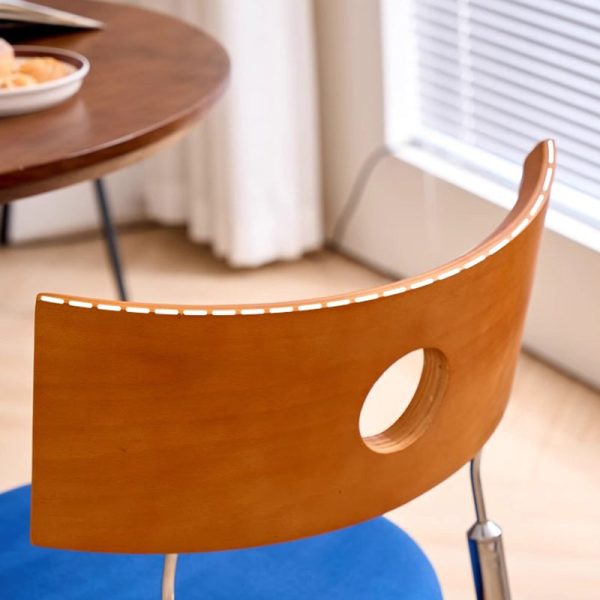 Traditional Vintage Velvet Wood & Stainless Steel Curved Round Dining Chair For Bedroom, Living Room And Kitchen - Image 6